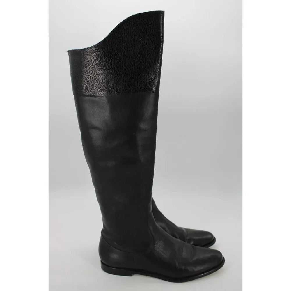 Black Women's Tall Leather Riding Boots